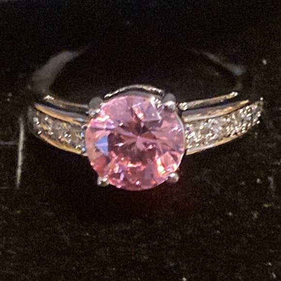 Pink Cubic Zirconia Solitaire Ring - Size 6 - Picture 1 of 5